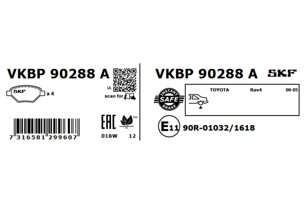 VKBP 90288 A SKF Комплект тормозных колодок, дисковый тормоз (фото 3)