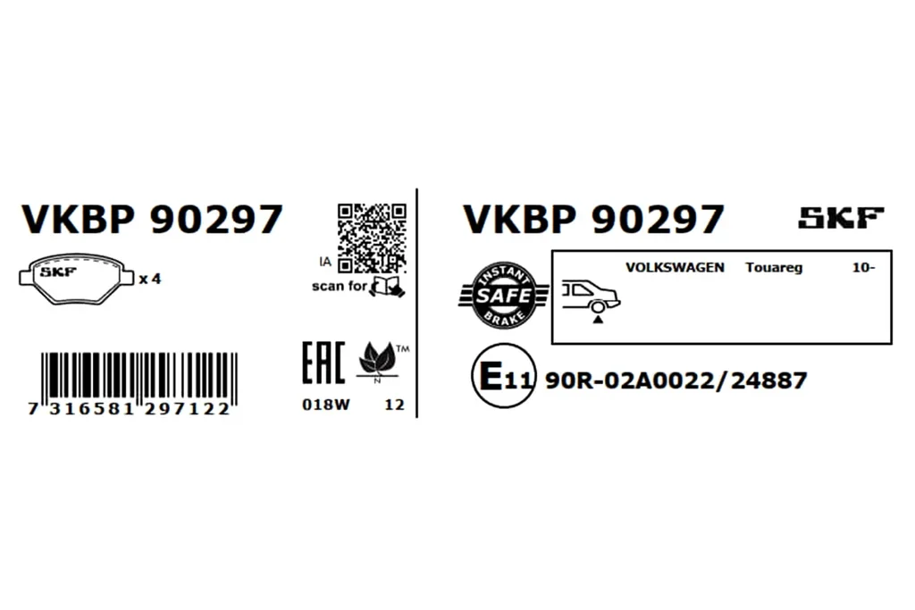 VKBP 90297 SKF Комплект тормозных колодок, дисковый тормоз (фото 2)