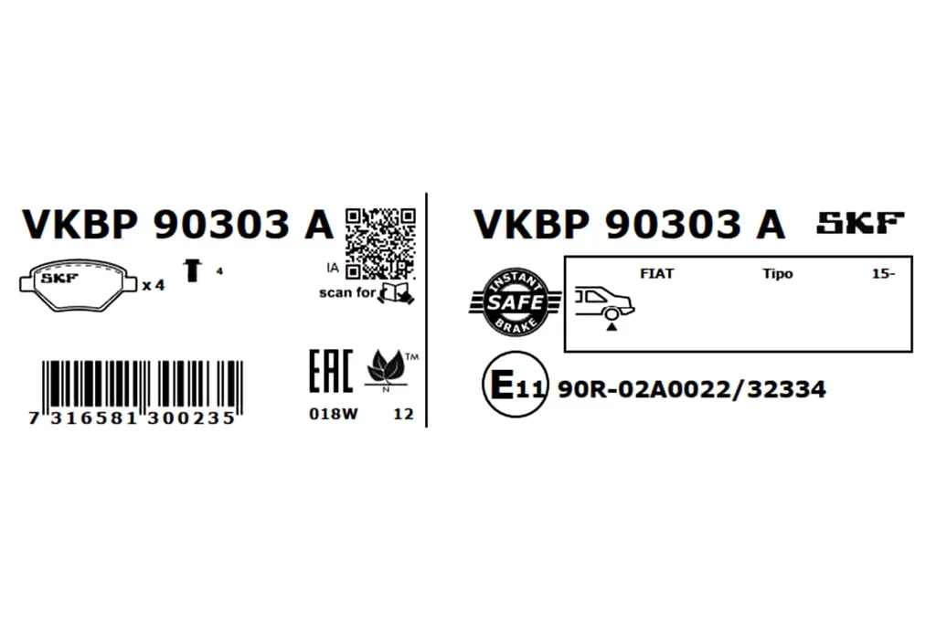 VKBP 90303 A SKF Комплект тормозных колодок, дисковый тормоз (фото 1)