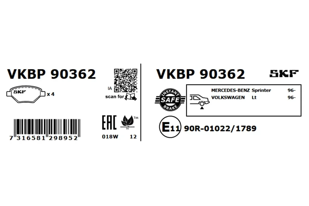 VKBP 90362 SKF Комплект тормозных колодок, дисковый тормоз (фото 3)