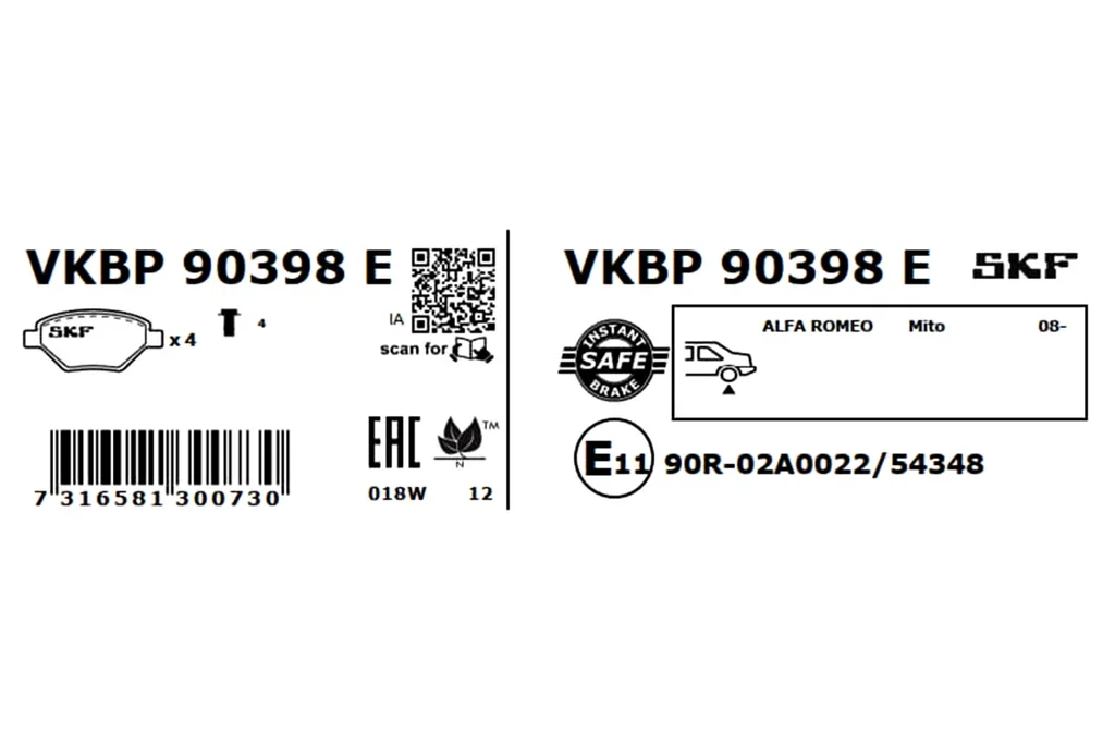 VKBP 90398 E SKF Комплект тормозных колодок, дисковый тормоз (фото 3)