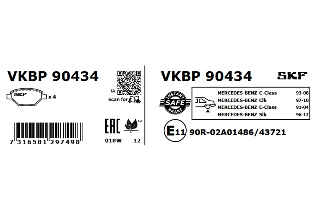 VKBP 90434 SKF Комплект тормозных колодок, дисковый тормоз (фото 2)