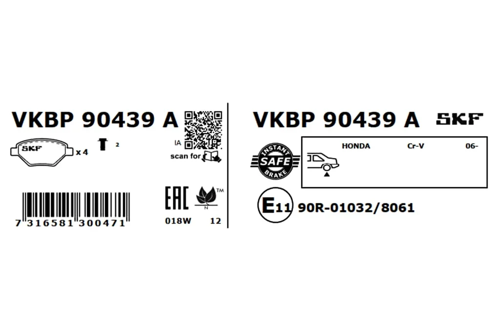 VKBP 90439 A SKF Комплект тормозных колодок, дисковый тормоз (фото 2)