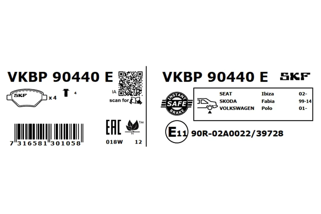 VKBP 90440 E SKF Комплект тормозных колодок, дисковый тормоз (фото 3)