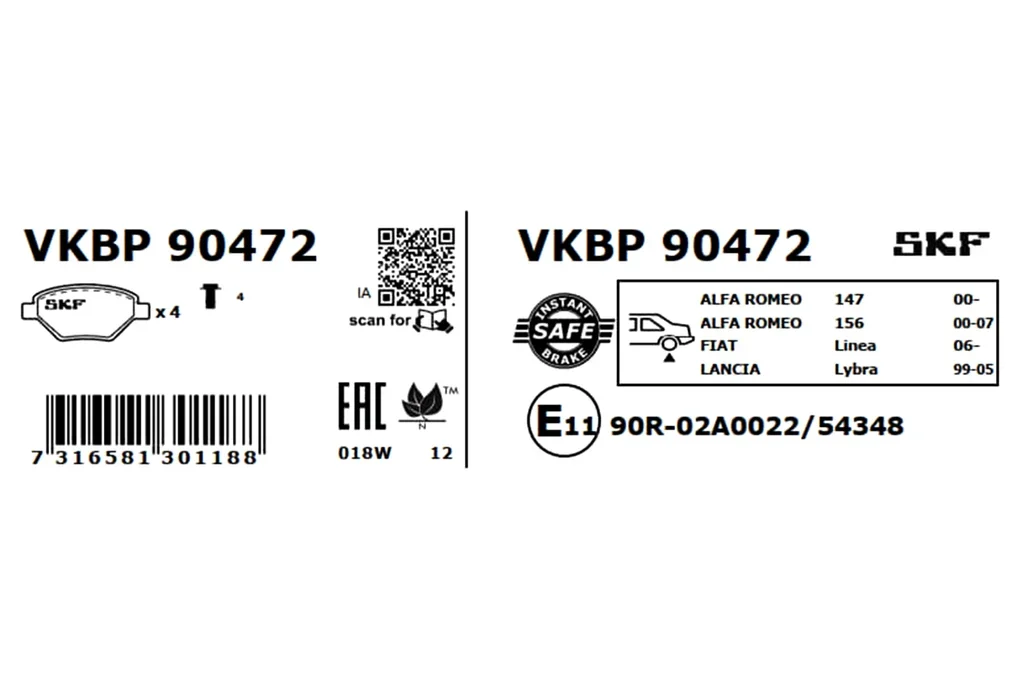 VKBP 90472 SKF Комплект тормозных колодок, дисковый тормоз (фото 2)