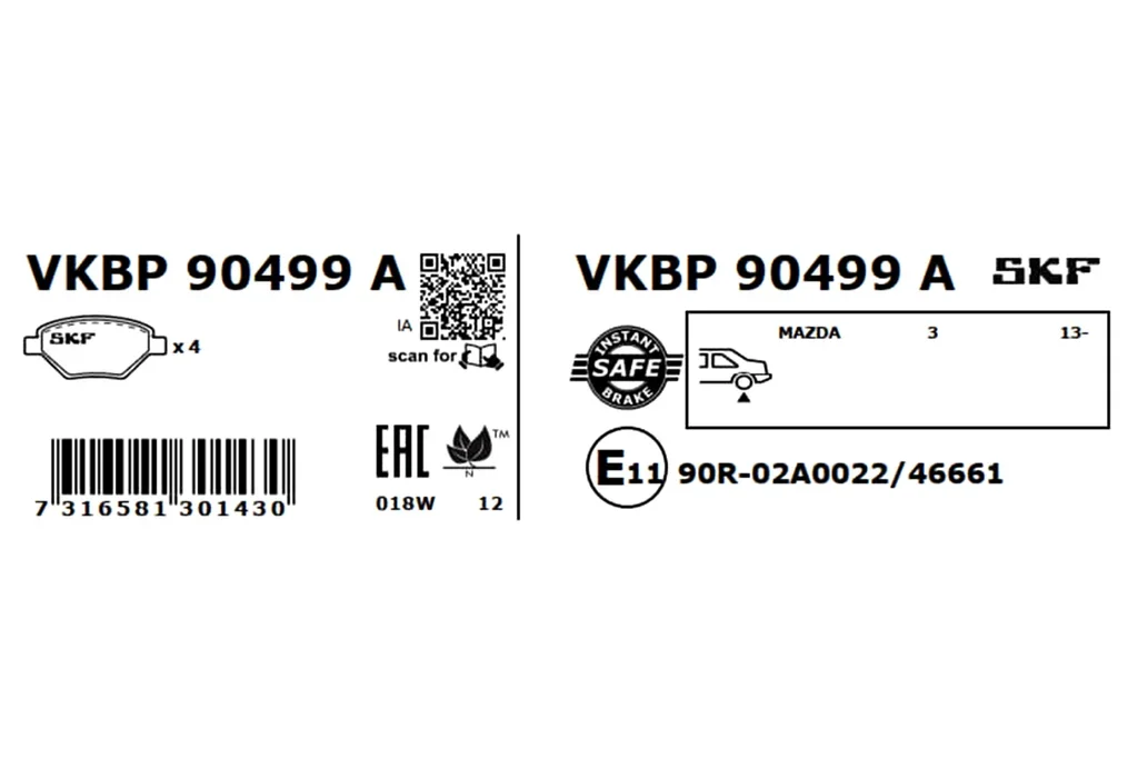 VKBP 90499 A SKF Комплект тормозных колодок, дисковый тормоз (фото 2)