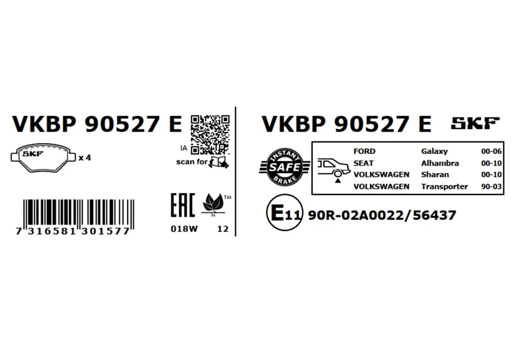 VKBP 90527 E SKF Комплект тормозных колодок, дисковый тормоз (фото 2)