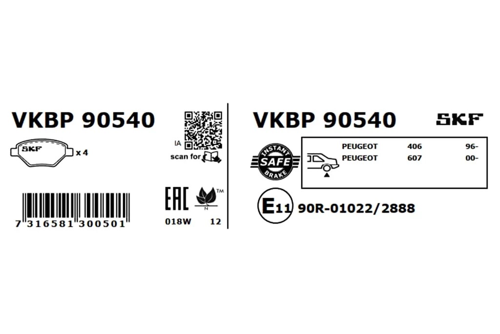 VKBP 90540 SKF Комплект тормозных колодок, дисковый тормоз (фото 3)