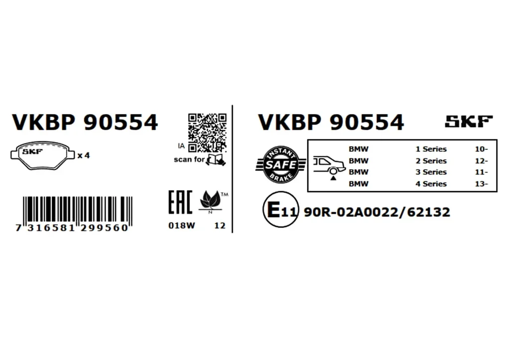 VKBP 90554 SKF Комплект тормозных колодок, дисковый тормоз (фото 2)