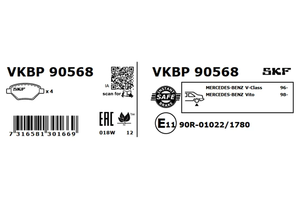 VKBP 90568 SKF Комплект тормозных колодок, дисковый тормоз (фото 3)