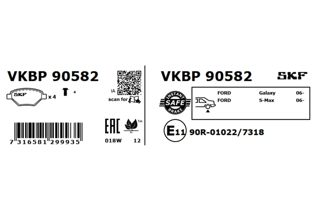 VKBP 90582 SKF Комплект тормозных колодок, дисковый тормоз (фото 2)