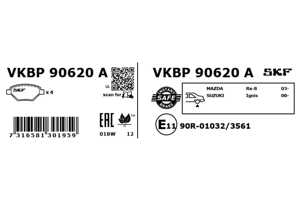 VKBP 90620 A SKF Комплект тормозных колодок, дисковый тормоз (фото 3)