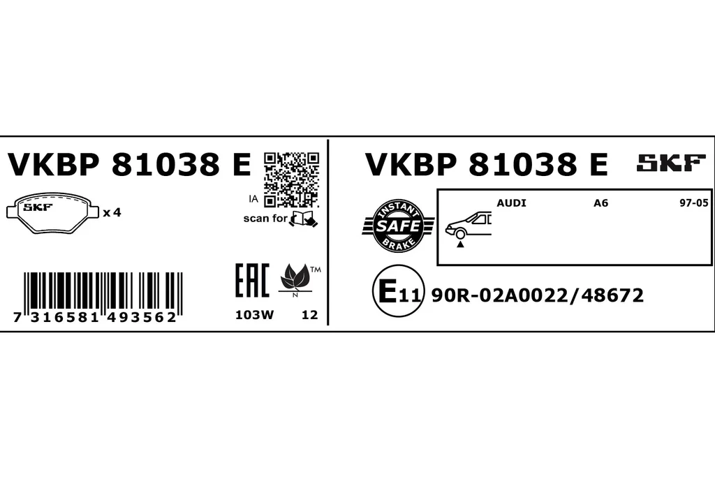 VKBP 81038 E SKF Комплект тормозных колодок, дисковый тормоз (фото 1)