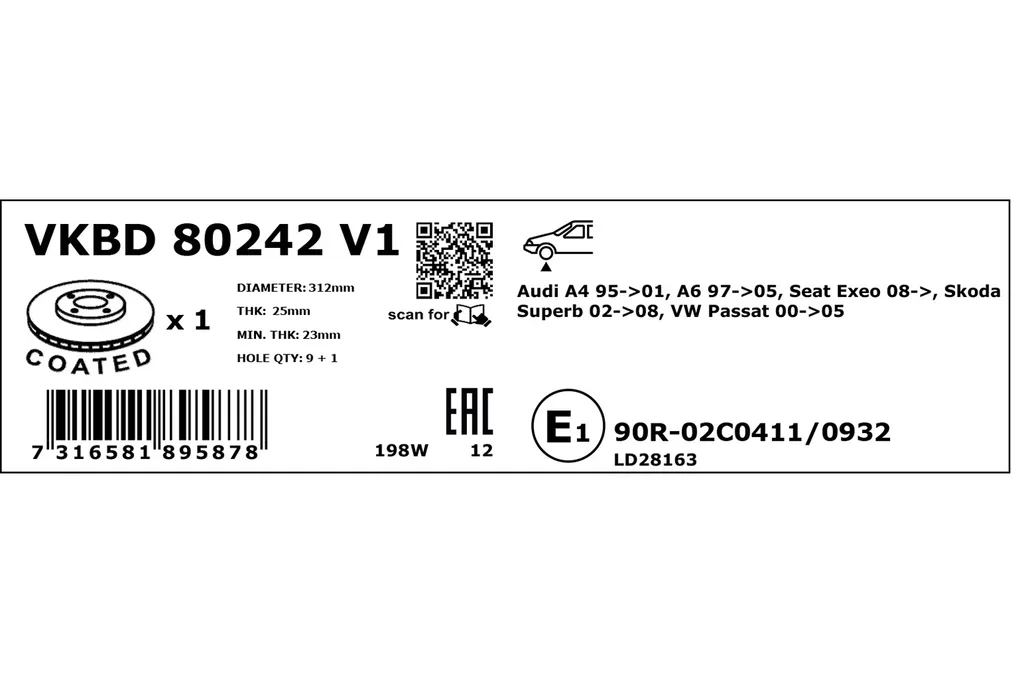 VKBD 80242 V1 SKF Тормозной диск (фото 2)