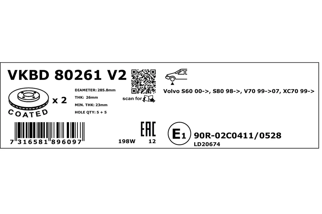 VKBD 80261 V2 SKF Тормозной диск (фото 2)