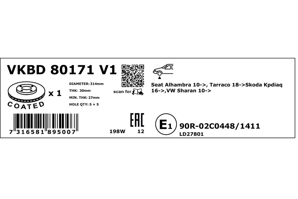 VKBD 80171 V1 SKF Тормозной диск (фото 3)