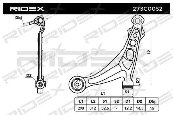 273C0052 RIDEX Рычаг независимой подвески колеса, подвеска колеса (фото 2)