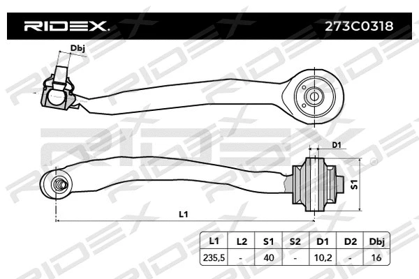 273C0318 RIDEX Рычаг независимой подвески колеса, подвеска колеса (фото 2)