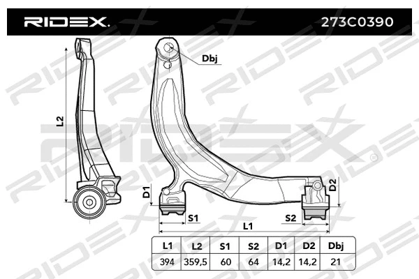 273C0390 RIDEX Рычаг независимой подвески колеса, подвеска колеса (фото 2)