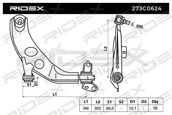 273C0624 RIDEX Рычаг независимой подвески колеса, подвеска колеса (фото 1)