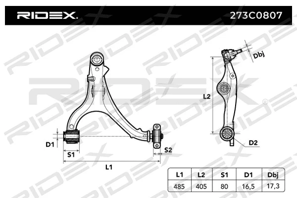 273C0807 RIDEX Рычаг независимой подвески колеса, подвеска колеса (фото 1)