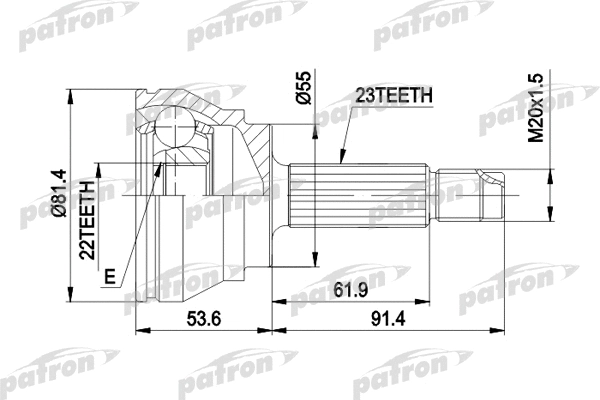 PCV1014 PATRON Шарнирный комплект, приводной вал (фото 1)