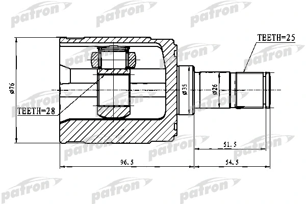 PCV1023 PATRON Шарнирный комплект, приводной вал (фото 1)