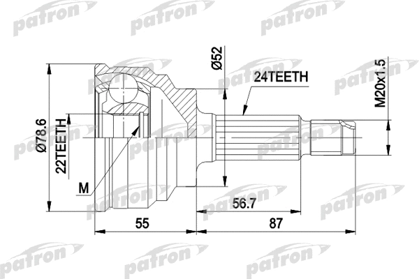 PCV1024 PATRON Шарнирный комплект, приводной вал (фото 1)
