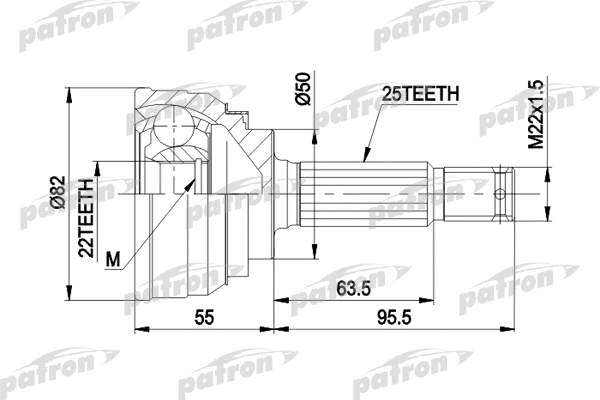 PCV1026 PATRON Шарнирный комплект, приводной вал (фото 1)