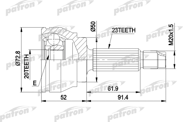 PCV1037 PATRON Шарнирный комплект, приводной вал (фото 1)