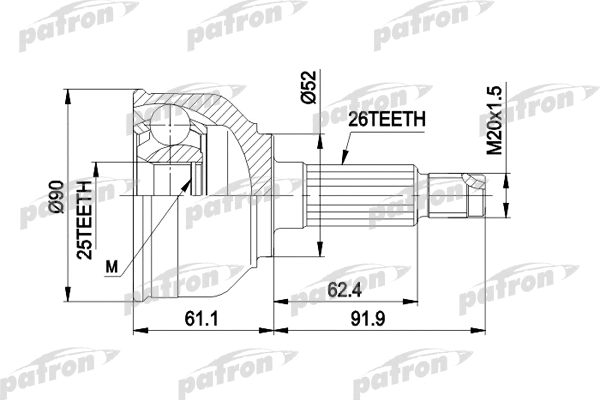 PCV1042 PATRON Шарнирный комплект, приводной вал (фото 1)