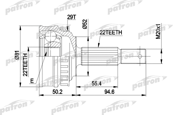 PCV1056 PATRON Шарнирный комплект, приводной вал (фото 1)