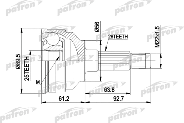 PCV1059 PATRON Шарнирный комплект, приводной вал (фото 1)