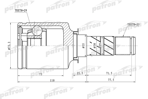 PCV1068 PATRON Шарнирный комплект, приводной вал (фото 1)
