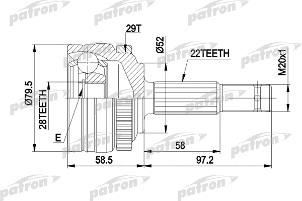 PCV1116 PATRON Шарнирный комплект, приводной вал (фото 1)