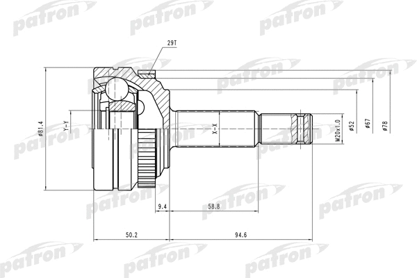 PCV1118 PATRON Шарнирный комплект, приводной вал (фото 1)