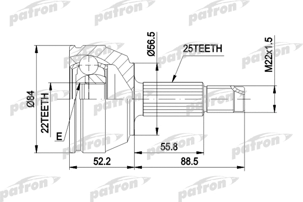 PCV1125 PATRON Шарнирный комплект, приводной вал (фото 1)
