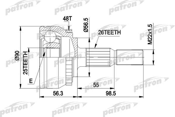 PCV1133 PATRON Шарнирный комплект, приводной вал (фото 1)