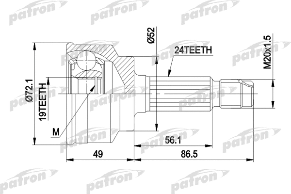PCV1171 PATRON Шарнирный комплект, приводной вал (фото 1)