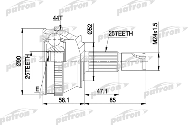 PCV1212 PATRON Шарнирный комплект, приводной вал (фото 1)