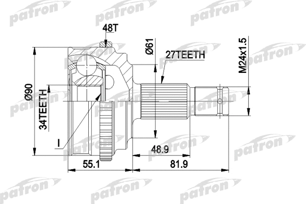 PCV1222 PATRON Шарнирный комплект, приводной вал (фото 1)