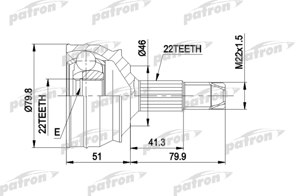 PCV1226 PATRON Шарнирный комплект, приводной вал (фото 1)