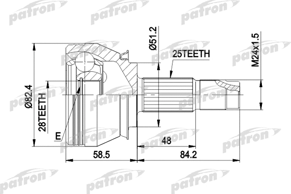 PCV1244 PATRON Шарнирный комплект, приводной вал (фото 1)