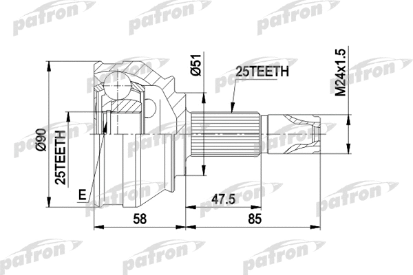 PCV1258 PATRON Шарнирный комплект, приводной вал (фото 1)