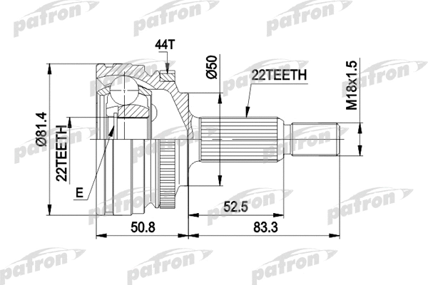 PCV1272 PATRON Шарнирный комплект, приводной вал (фото 1)