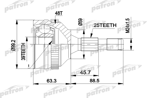 PCV1281 PATRON Шарнирный комплект, приводной вал (фото 1)