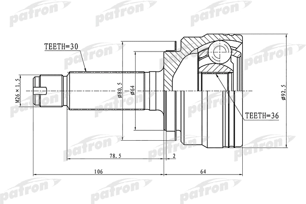 PCV1289 PATRON Шарнирный комплект, приводной вал (фото 1)