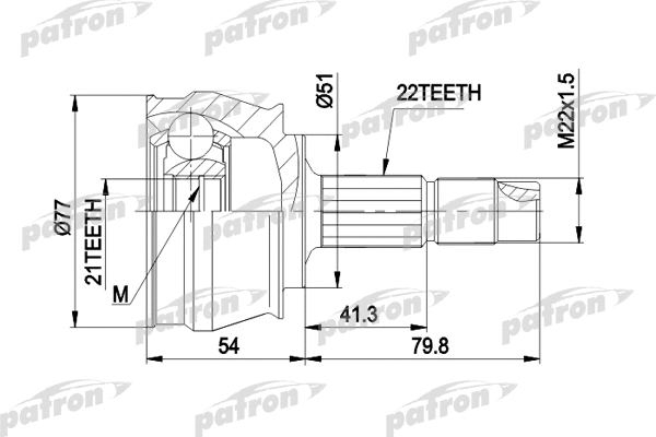 PCV1296 PATRON Шарнирный комплект, приводной вал (фото 1)