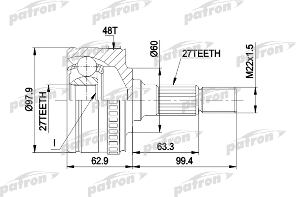 PCV1298 PATRON Шарнирный комплект, приводной вал (фото 1)