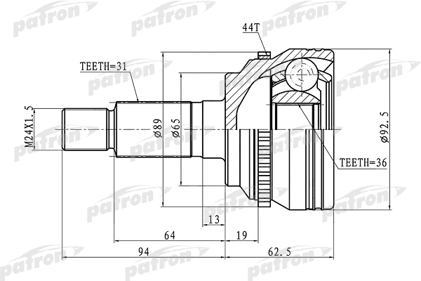 PCV1366 PATRON Шарнирный комплект, приводной вал (фото 1)